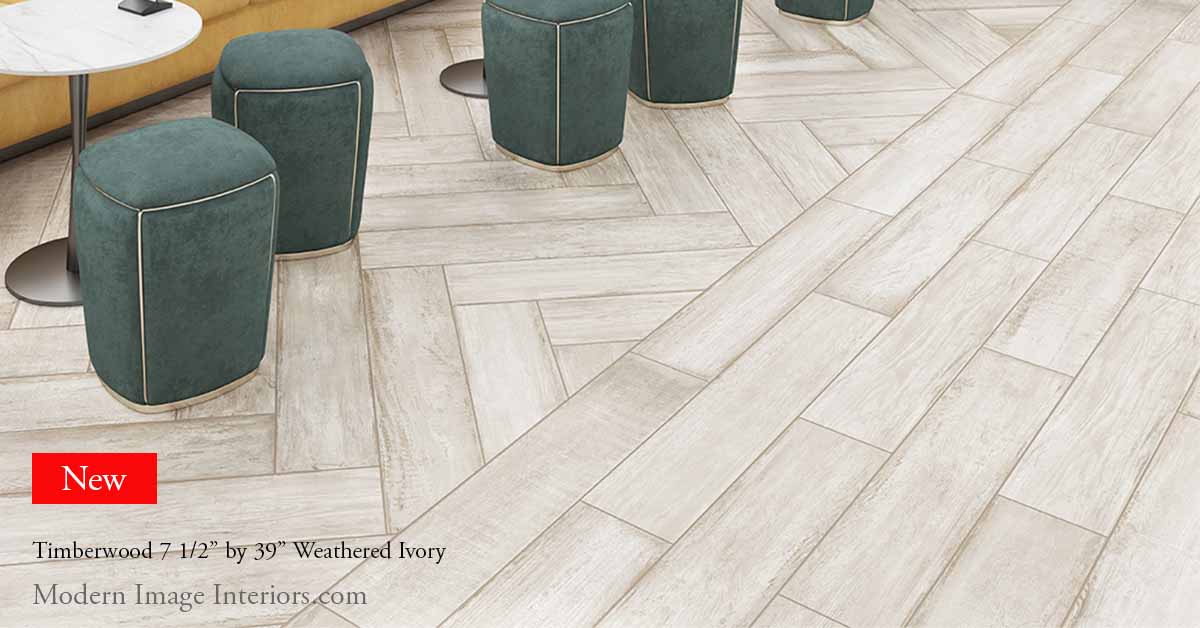 Timberwood WoodLook Tile 7 1/2 by 39 Weathered Ivory in a mixed layout